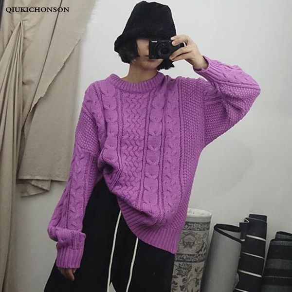 

lazy oaf round neck loose purple twisted knitted sweaters women autumn winter pullover knitwear jumpers jersey mujer casual, White;black