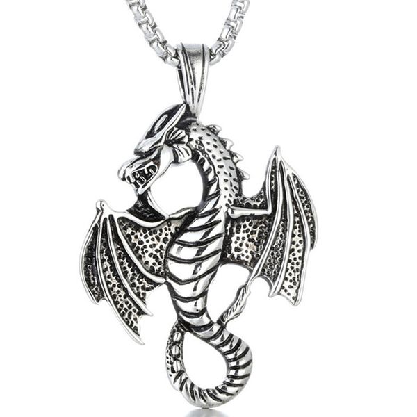 

2020 stainless steel men necklaces pendants hip hop gold chocker accessories flying dragon pendant men's necklace accessories, Silver