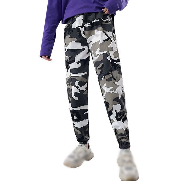 

women's casual loose camouflage print long pants ladies fashion hip-hop high waist cargotrousers new arriving, Black