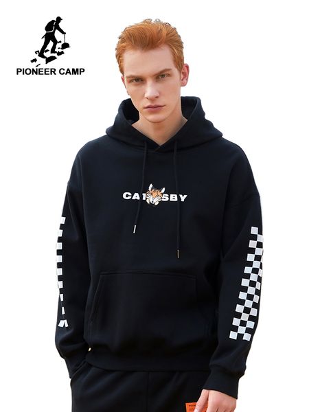

pioneer camp new design hoodies men warm fleece thick hooded 100%cotton causal mens sweatshirts clothes awy901498, Black