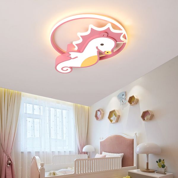 

pink cartoon seahorse modern led chandeliers ceiling for children's room girl bedroom plafon led chandelier lamp light fixtures