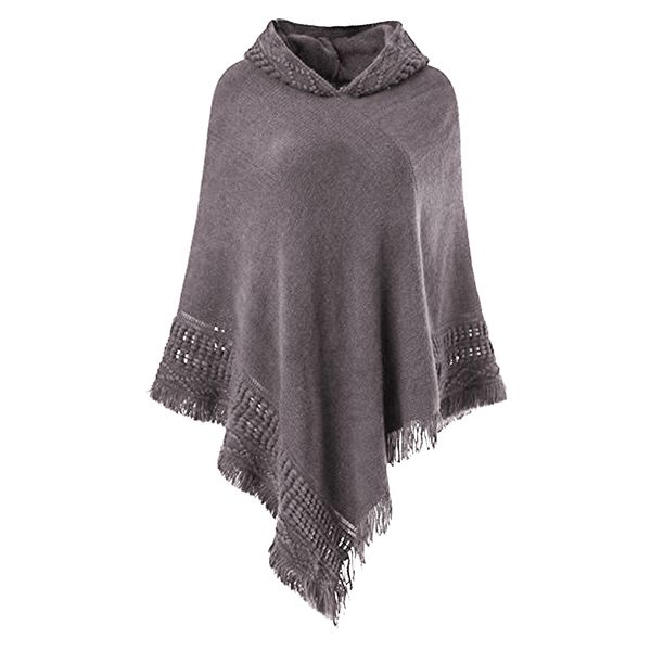

new warm women knit batwing poncho cape cardigan coat sweater casual loose irregular hem tassel cloak, Black