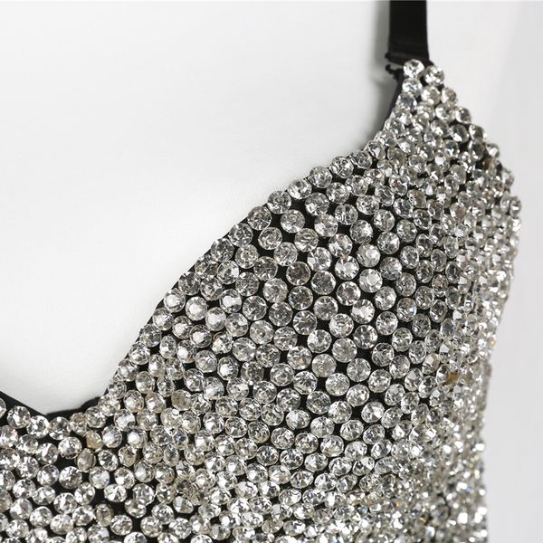 

bustier silver rhinestone crop women's night club party dance push up tank, White