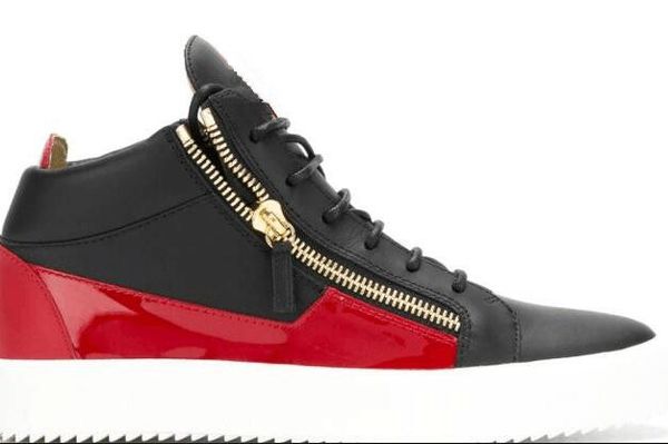 

2019 Italy Designer Shoes Genuine Leather Flat Casual Shoes Zanotti Golden Zipper Men and Women High help fashion Sneakers Trainers 35-47