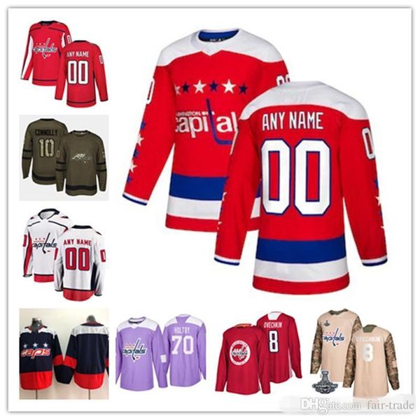 

Custom Washington Capitals 2018 Red Third Jersey Any Number Name men women youth kid White Navy Stanley Cup Champions Caps Ovechkin Vrana