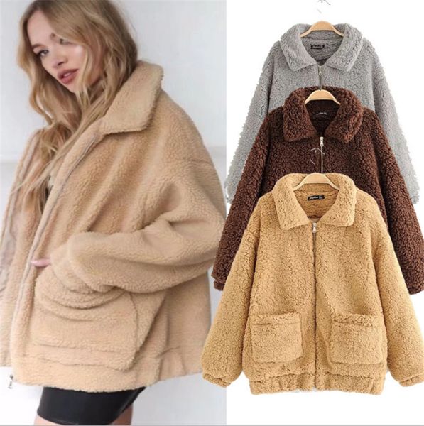 

luxury cashmere autumn winter clothes loose warm thickening womens jacket brand quality sportswear jacket hoodie jogger zipper coats, Black