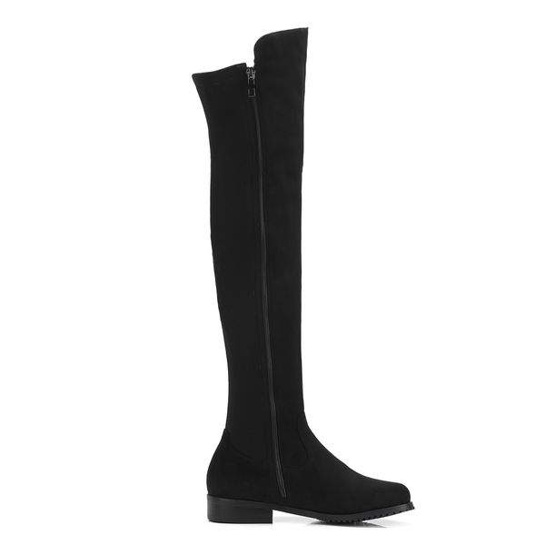 

female knee high boots women soft flock leather knee winter boots comfortable women long boots shoes 2018 new, Black