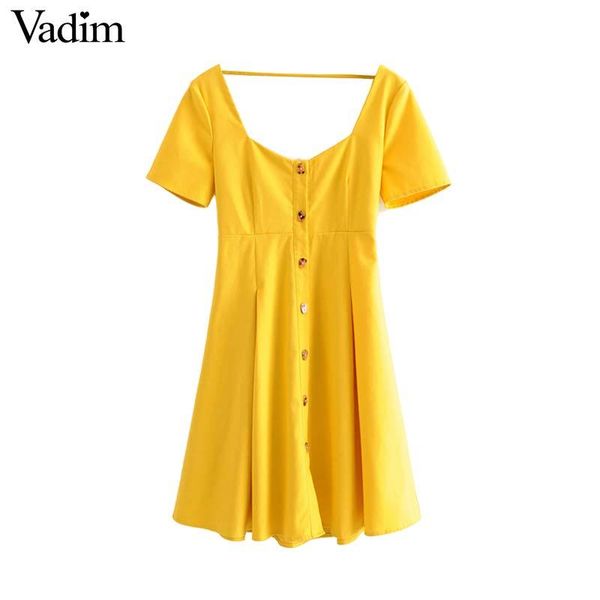 

vadim women yellow pleated backless mini dress back cut out design short sleeve elastic waist female cute dresses vestidos qb982, Black;pink
