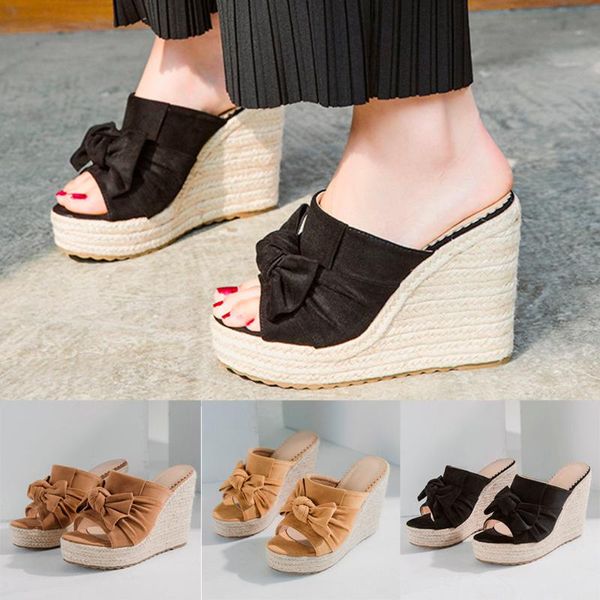

platform slippers women open toe wedges sandals ladies summer high heels casual shoes home outdoor#g1, Black