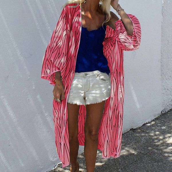 

new women's polyester casual loose stripe fitting long sleeve sun-proof cardigan coat, White