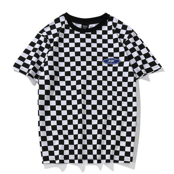 

fashion plaid t shirts new men women streetwear casual tees t-shirts summer cotton black white plaid t shirt, White;black