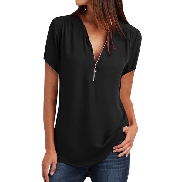 

plus size womens and blouses summer streetwear zipper woman blouse ladies women clothes 2019 fashion clothing, White