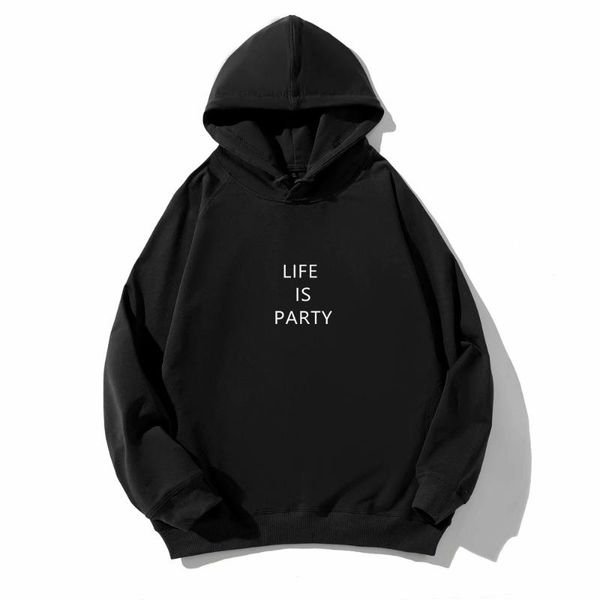 

autumn women hoodie life is party letter print streetwear sudaderas para hombre cotton sweatshirts men, Black