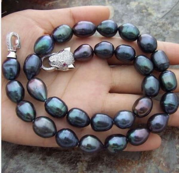 

huge + 10-11mm south sea black baroque pearl necklace 18 inch, Silver
