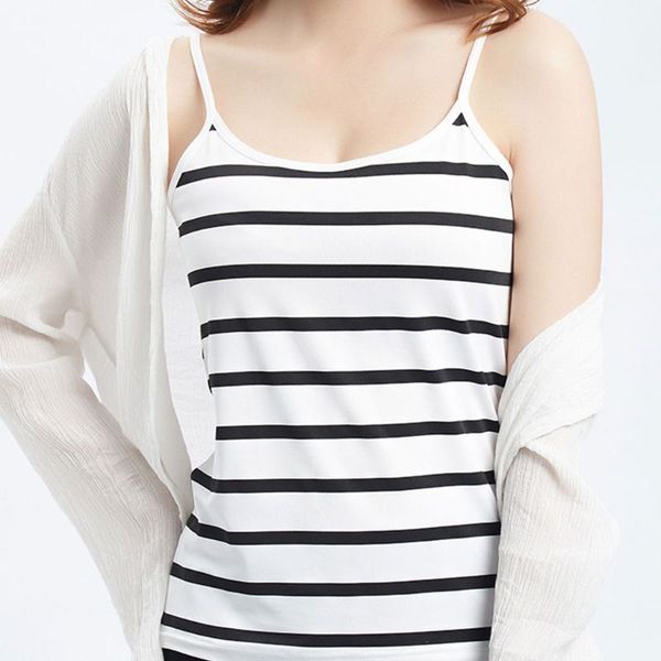 

women plus size summer spaghetti strap tank vintage horizontal stripes slim camisole scoop neck casual basic thin vest -2xl, White