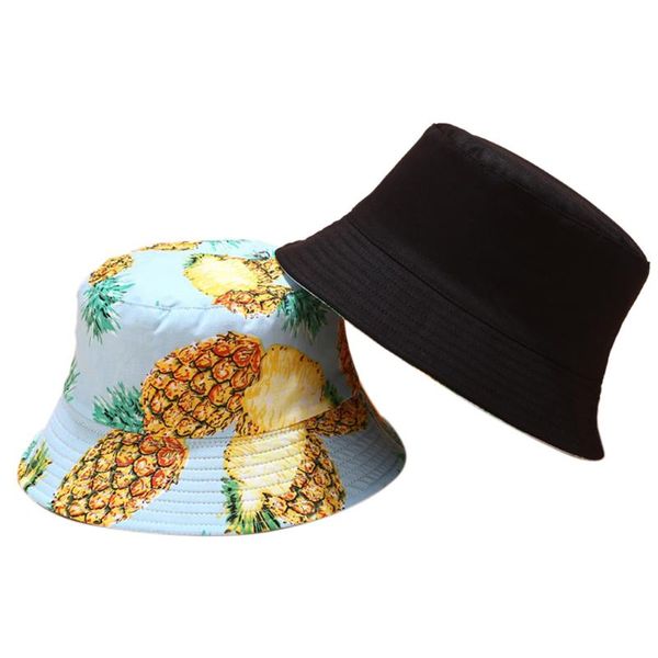 

men women dual use beach travel fruit printed soft summer cotton blend bucket hat protection fashion vacation outdoor casual