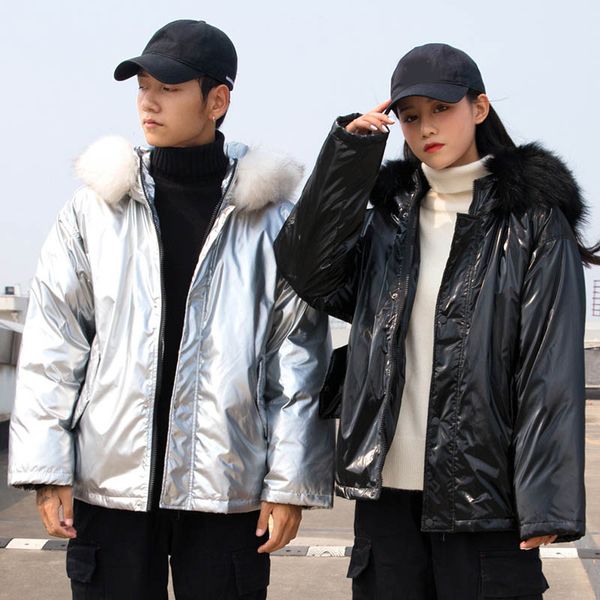 

2019 hip hop men winter jacket clothes 2019 loose harajuku mens coats solid male windbreaker couple clothes, Black