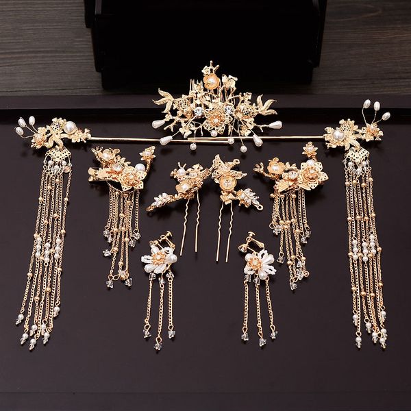 Traditionelle chinesische Haarnadel Gold Haarkämme Hochzeit Haarschmuck Stirnband Stick Kopfschmuck Kopfschmuck Braut Kopfschmuck Pin Y200409