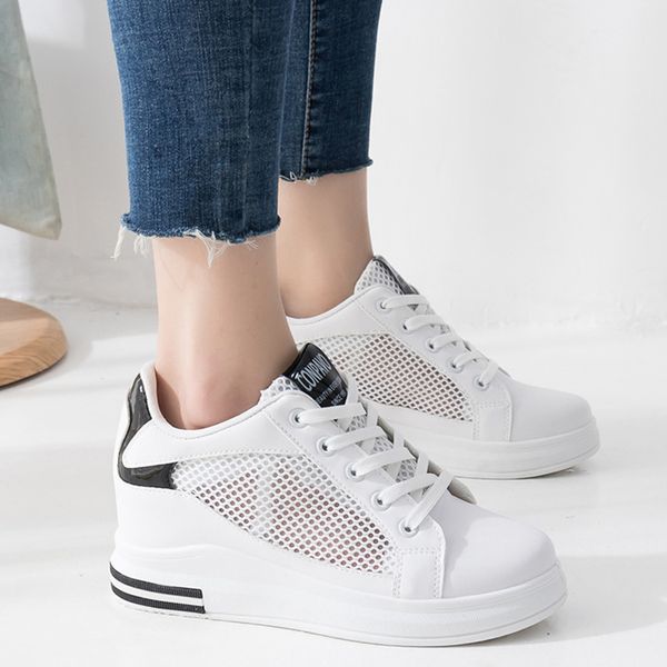 

hee grand new platform flats women creepers breathable summer casual white shoes woman lace-up ladies walking flat shoes xwd7761, Black