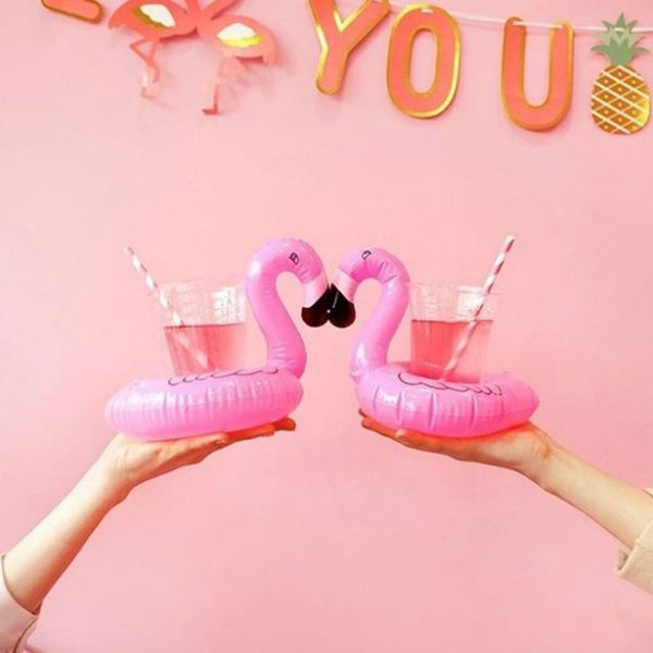 

4pcs party beach float inflatable coasters drink holder wedding decor swimming pool pink flamingo
