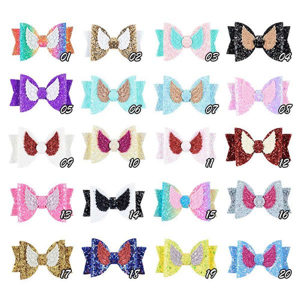 

cute angle wing hair clip sequins glitter hair bows sparkly gilrs hairpin pu leather barrettes children kids hairpins hair accessories ins, Slivery;white