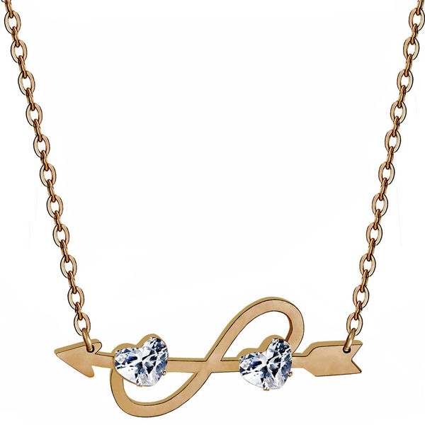 

daity arrow pendant necklace infinity titanium steel cubic zirconia necklace trendy women crystal jewelry mother's day gifts, Golden;silver