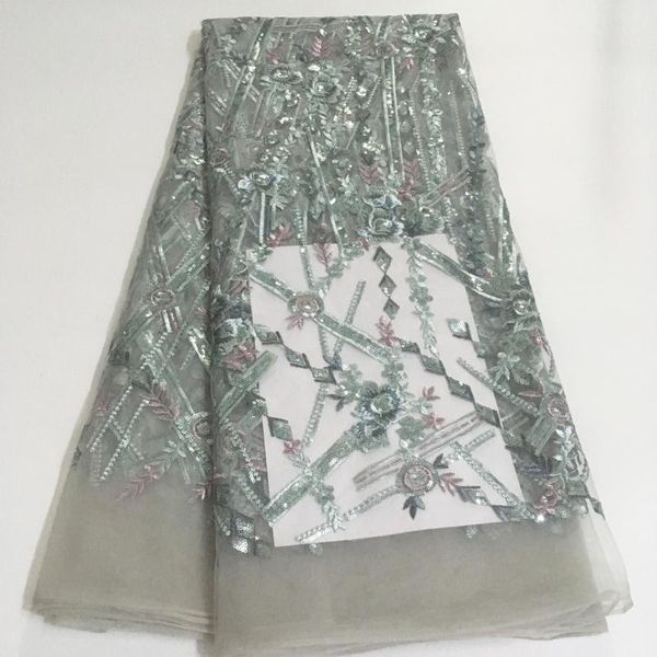 

2020 latest sequins lace fabric nigerian lace fabric embroidery net african tulle french materials for wedding party lyx07a, Pink;blue
