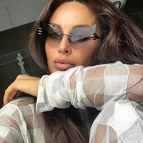 

emosnia rimless cat eye sunglasses modis oculos feminino angel wings shades luxury sun glasses women brand designer 2019, White;black