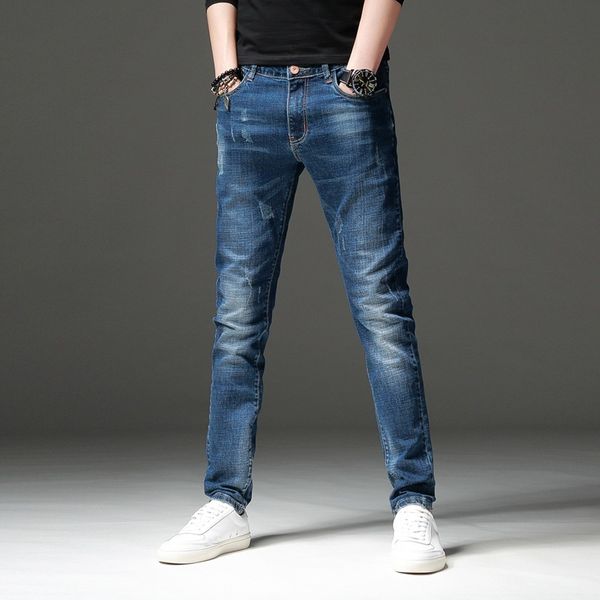 

jeans men's skinny youth fashion men's trousers autumn and winter new style simple casual elasticity slim fit pants wholesale, Blue