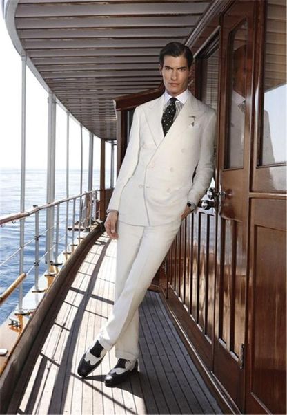 

new ivory men's wedding prom dinner party suits autumn two pieces gentleman suit double breasted groom tuxedos (jacket+pants), White;black