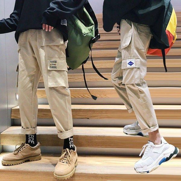 

2019 men vintage cargo pants 2018 mens hiphop khaki pockets joggers pants male korean fashion sweatpants winter overalls mens, Black