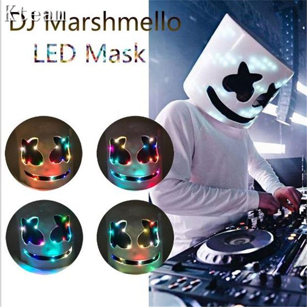 

grade led glowing dj marshmello mask full face cosplay costume carnaval halloween prop latex masks headdress accessories