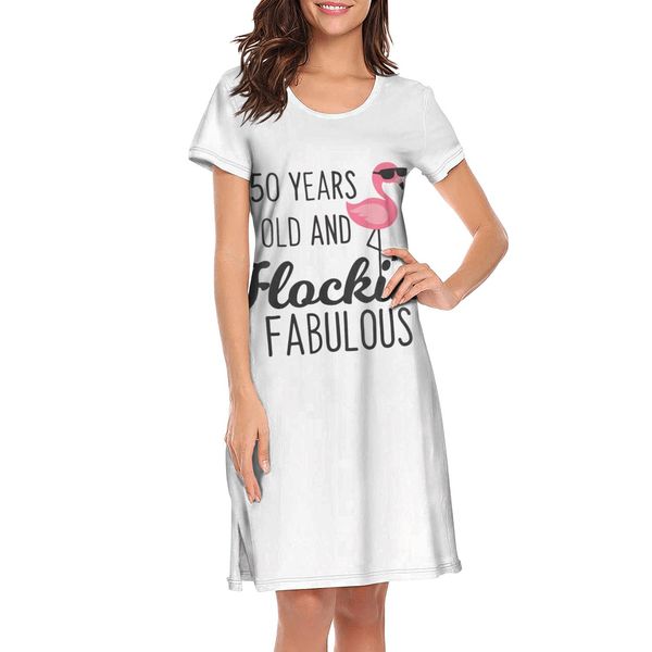 

nighties for women 50th birthday flamingo printing custom novel short sleeve nightdress why do flamingos stand on one leg are pink white, Black;red