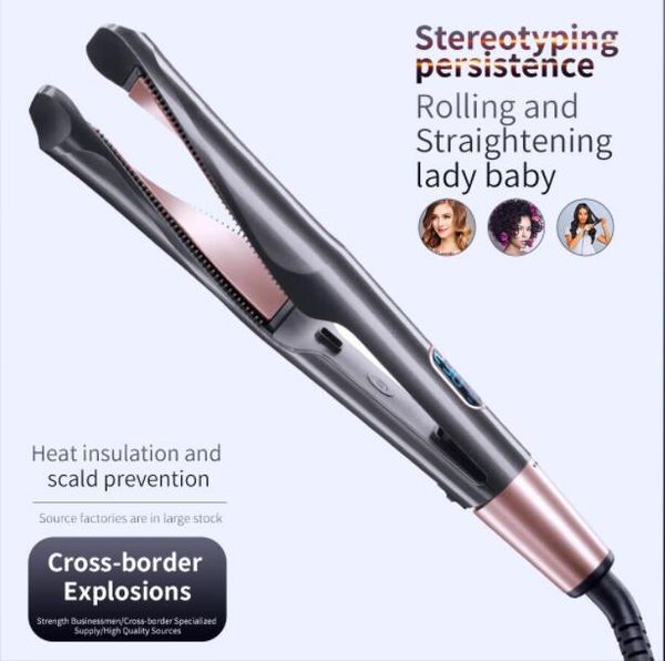 

professional led hair straightener twisted plate 2 in 1 ceramic flat iron curling irons hair straight curler for all hair types salon tools, Black