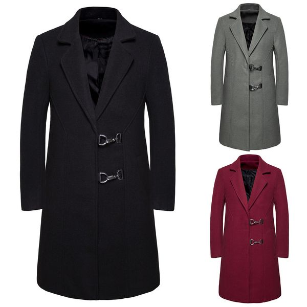 

men's trench coats lapels slim long fashion men woolen coat design jackets windbreaker autumn winter outwear men clothe m-xxl, Black