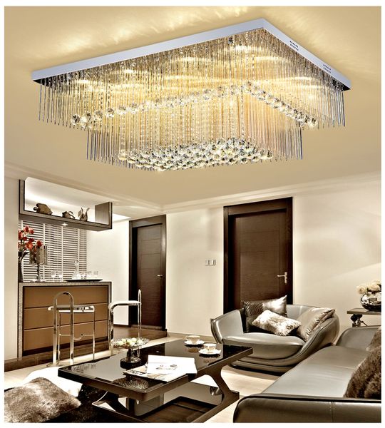 New Modern 2 Layers Rectangle Crystal Lamp Living Room Bedroom Crystal Ceiling Lights Led Lustre Cristal Home Lighting Fixture Modern Chandelier