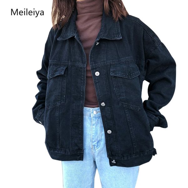 

meileiya women's black denim jacket autumn winter coat black jeans jacket casual harajuku streetwear women korean clothes 2019