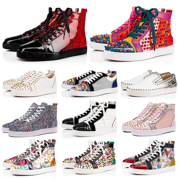 

Chau ure de igner luxury men women hoe fa hion pike neaker black red white blue leather uede graffiti flat bottom ca ual hoe 36 47, White;red