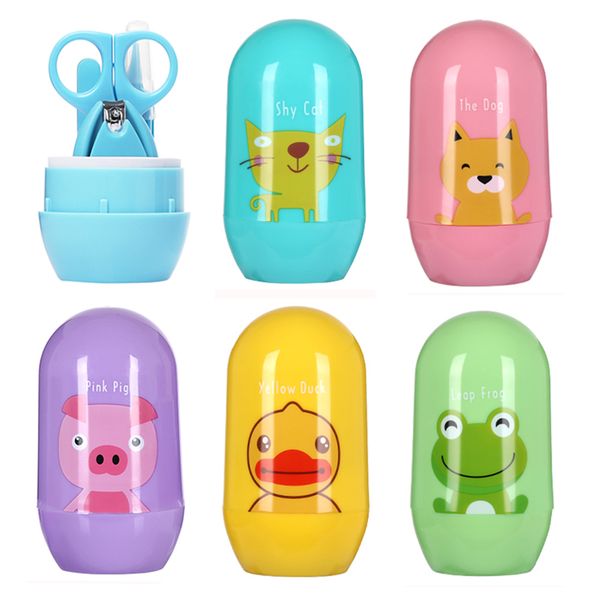 

4pcs baby nail care set baby healthcare kits infant finger trimmer scissors nail clippers cartoon animal storage box for travel