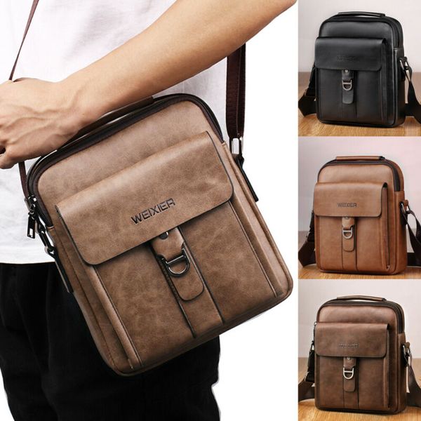 

men solid color shoulder bag business pu leather crossbody messenger handbag
