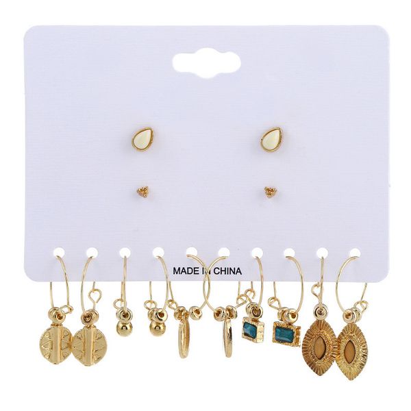 

7 pairs/set new fashion gold color alloy mixed hoop earrings for women vintage geometric earring set boho punk earring, Golden