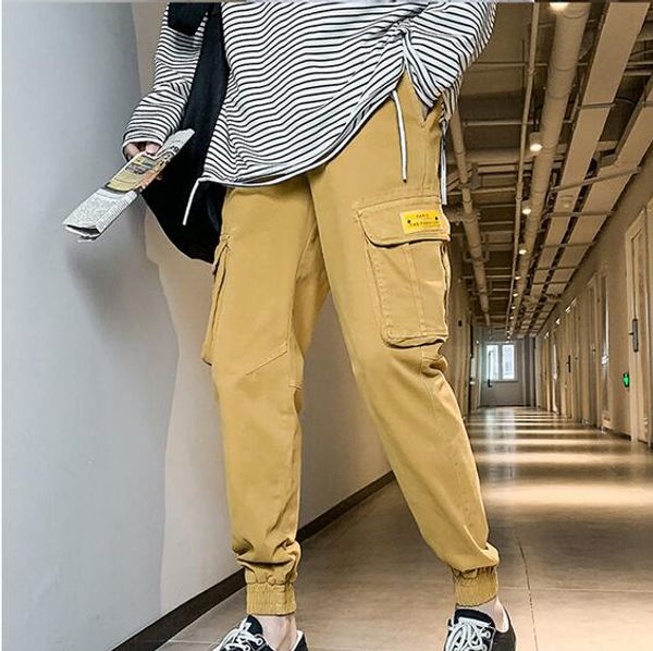 

casual cotton mens spring autumn pencil harem pants 2020 men hip hop cargo pants loose comfortable cargo trousers jogger, Black