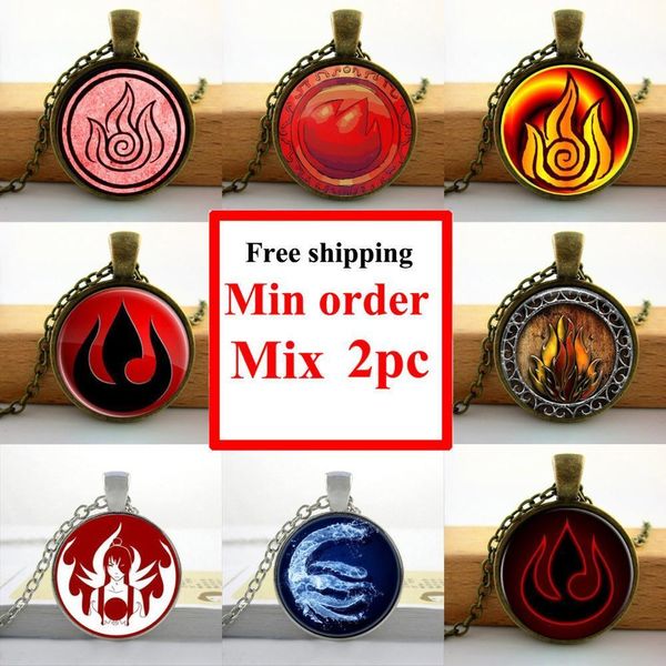 

glass cabochon dome jewelry avatar the last airbender necklace fire nation pendant hz1, Silver