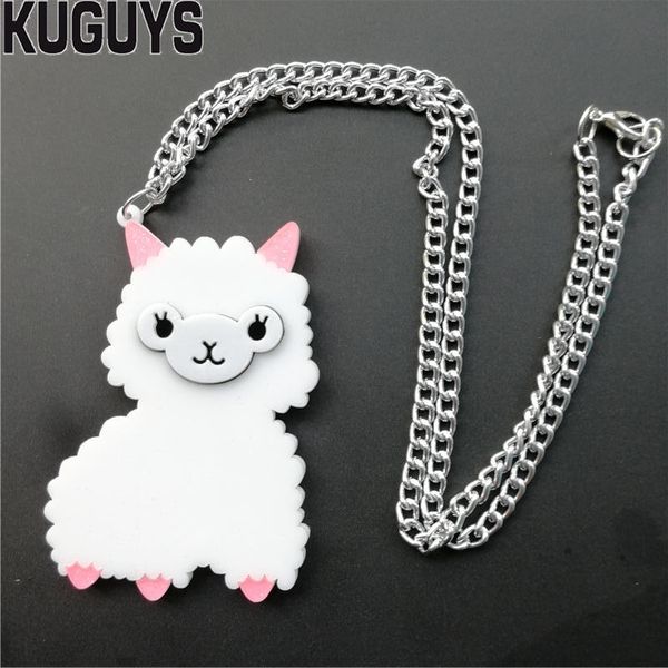 

new fashion girl necklace fashion acrylic lovely white alpaca pendant necklace sweater chain, Silver