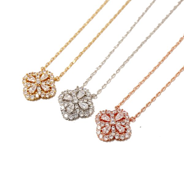 

new arrival latest design popular 925 silver zircon stone fish pendant designer necklace for women as gift and daily wearring flower