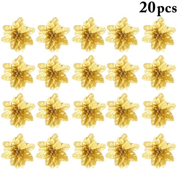 

20pcs fashion diy flowers glitter christmas flowers artificial flower head home christmas tree wedding party decoration supplies