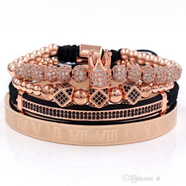 

3pcs set+roman numeral bracelets steel couple bangle crown charm for love vintage bracelets for women men luxury jewelry christmas dhl, Golden;silver