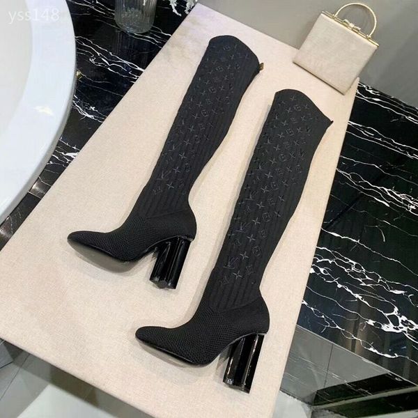 

high-end new fashion women elastic force socks boots ladies slim leg over-the-knee boots girls stretch boot slip-on casual personality, Black