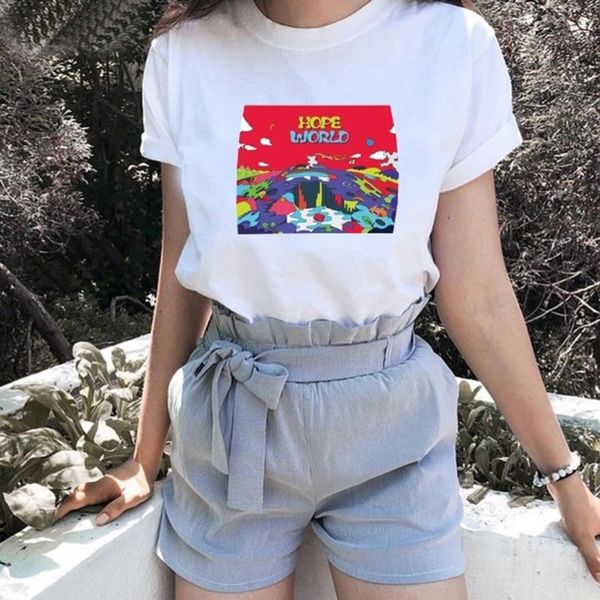 

women shirt womens designer clothing hope world graphic shirt summer women casual funny hipster short sleeves fans t drop shipping, White