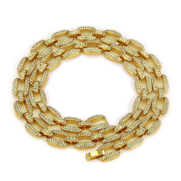 

new full diamond mens bling cuban rectangle link chain necklace 12mm iced out personalized hip hop heavy choker chains rapper jewelry, Silver